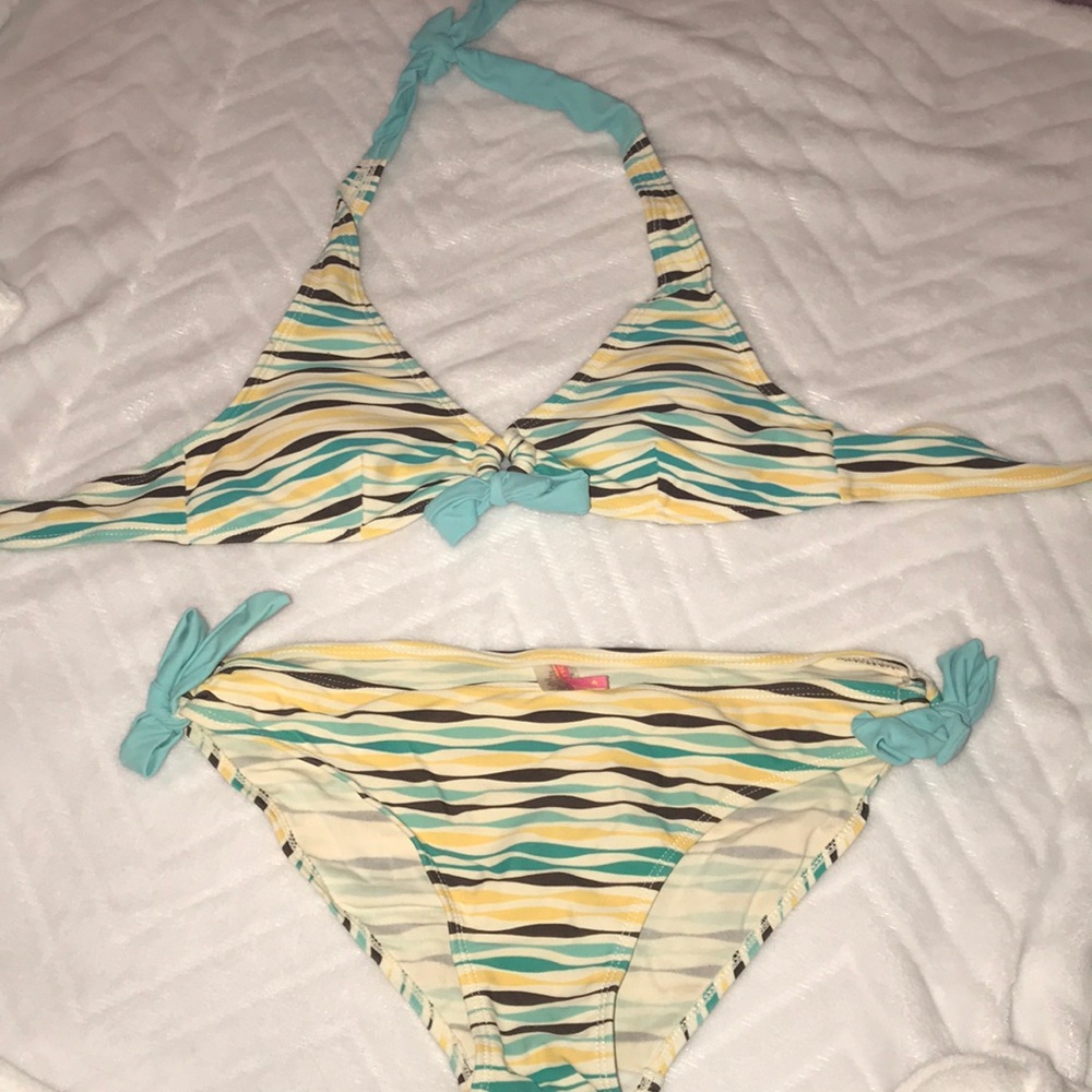 Blue yellow and brown bikini